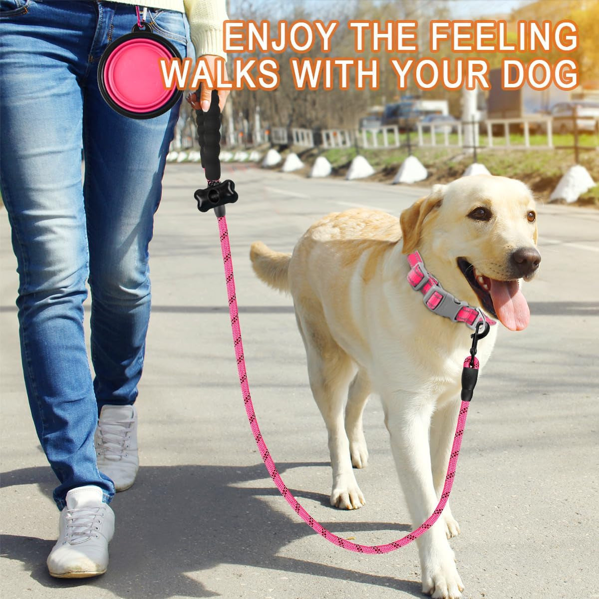 Dog Leashes for Large Dogs Heavy Duty Dog Leash 4/5/6 FT with Comfortable Padded Handle and Highly Reflective Threads for Medium Large Dogs Walking Training Running (5Ft-1/2'',Pink)