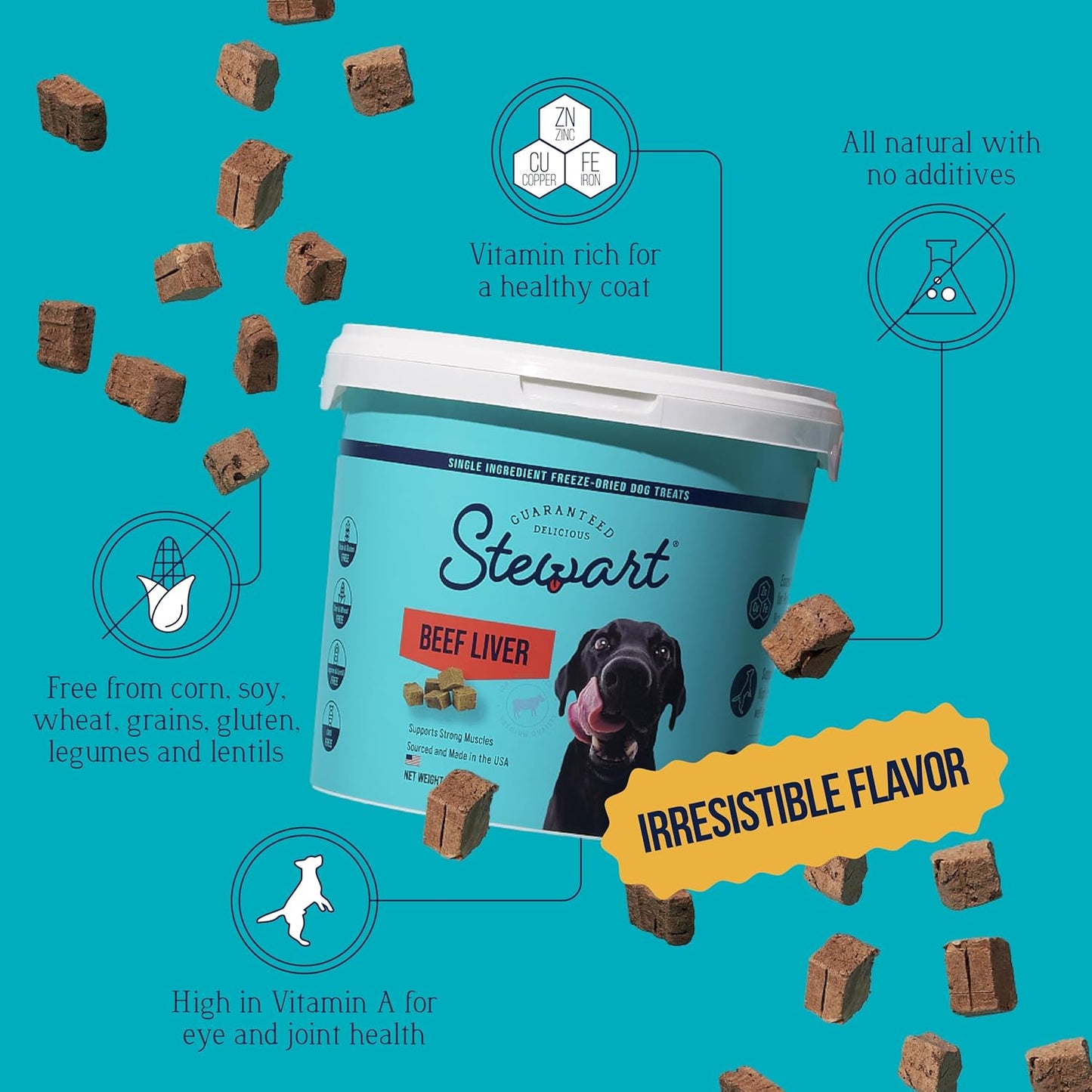 100% Beef Liver Dog Treats, 14 Oz Tub, ~315 Pieces, Freeze Dried Raw, Single Ingredient, 50% Protein Training Treats or Meal Topper, Grain Free, Gluten Free