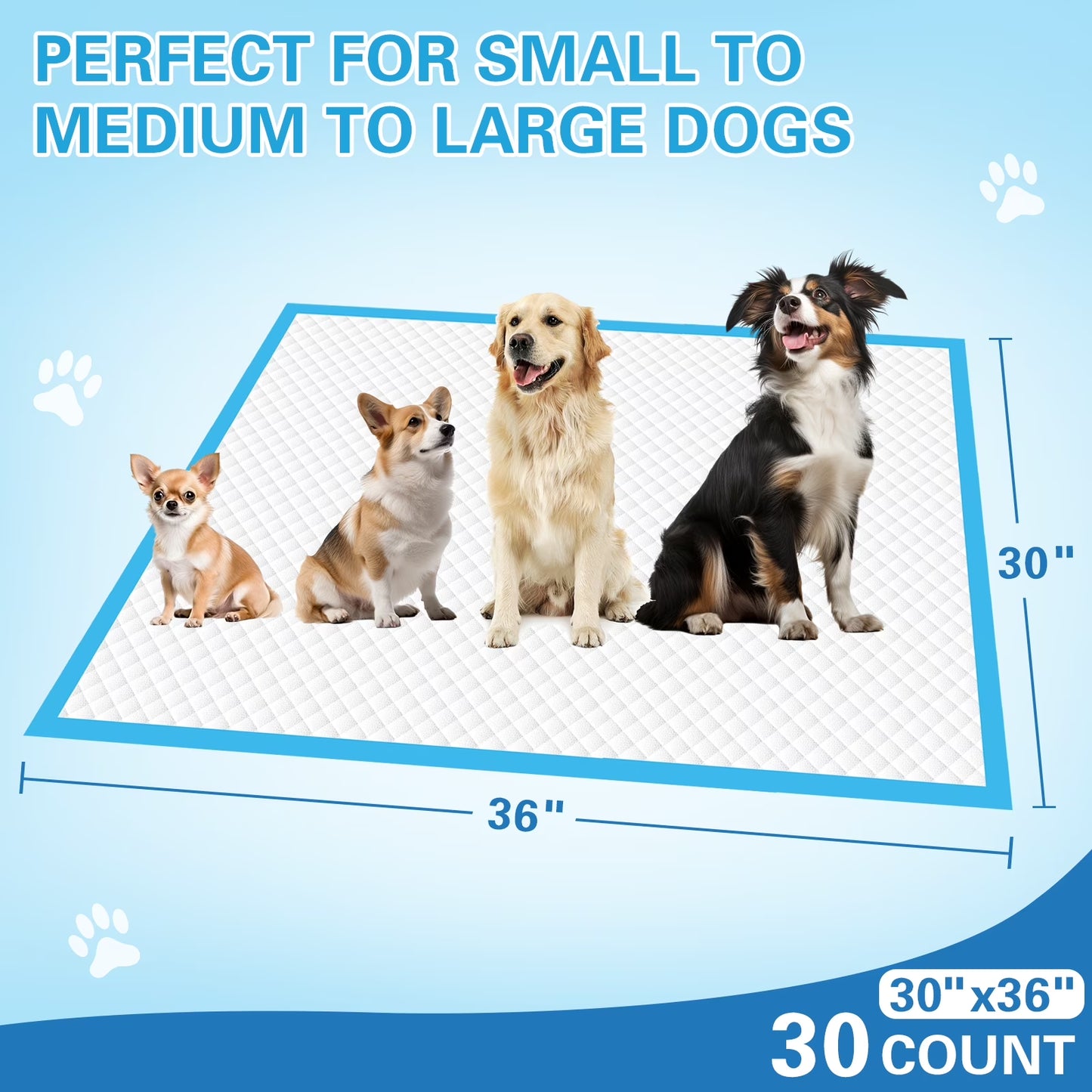 Puppy Pads Extra Large,30’’X36’’ ,30Count Pee Pads for Dogs ,XXL Disposable Potty Training Pads,Super Absorbent Dog Pee Pads,Wee Wee Pads for Doggies,Leak-Proof & Quick-Dry Pet Pads