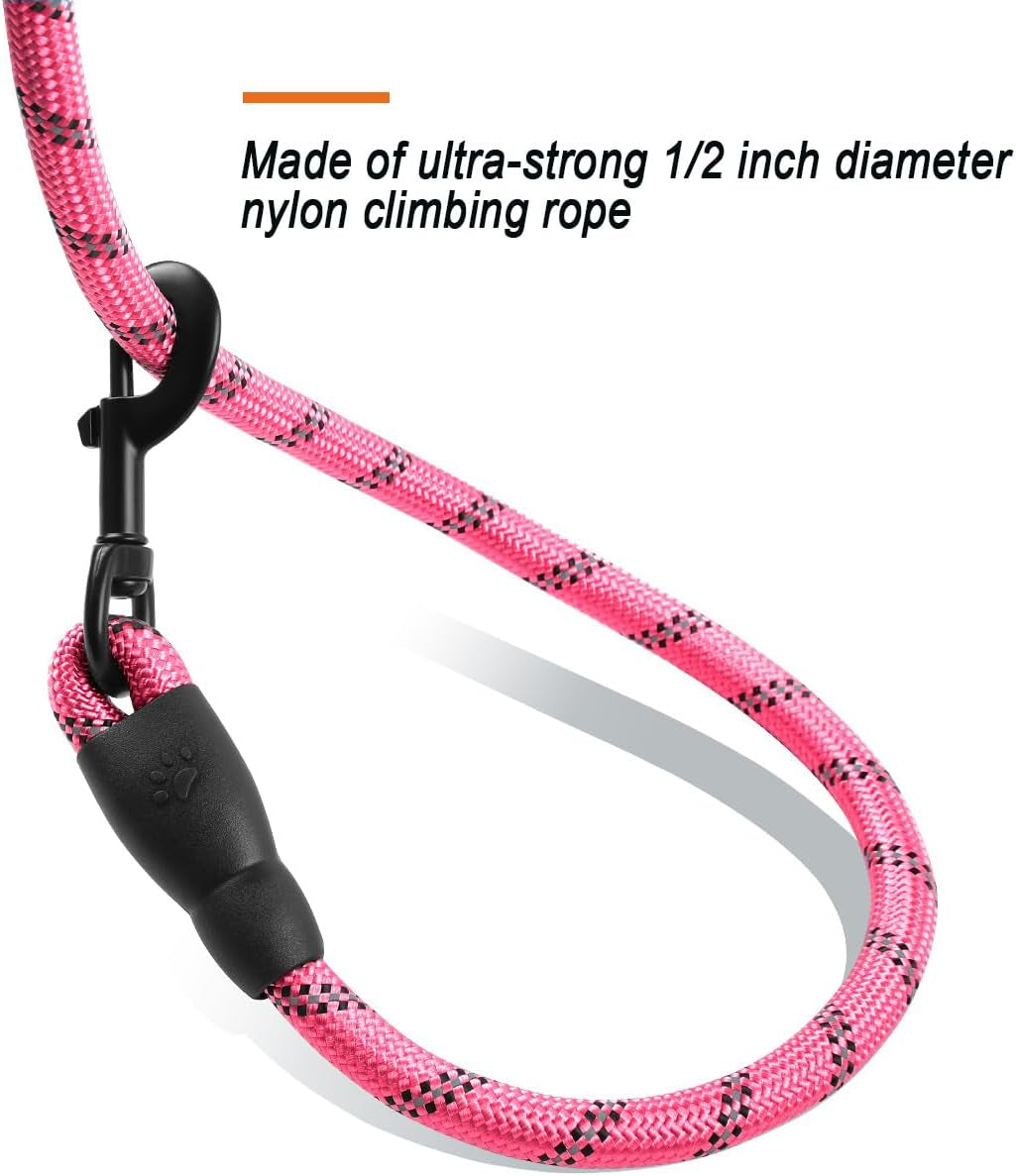 Dog Leashes for Large Dogs Heavy Duty Dog Leash 4/5/6 FT with Comfortable Padded Handle and Highly Reflective Threads for Medium Large Dogs Walking Training Running (5Ft-1/2'',Pink)
