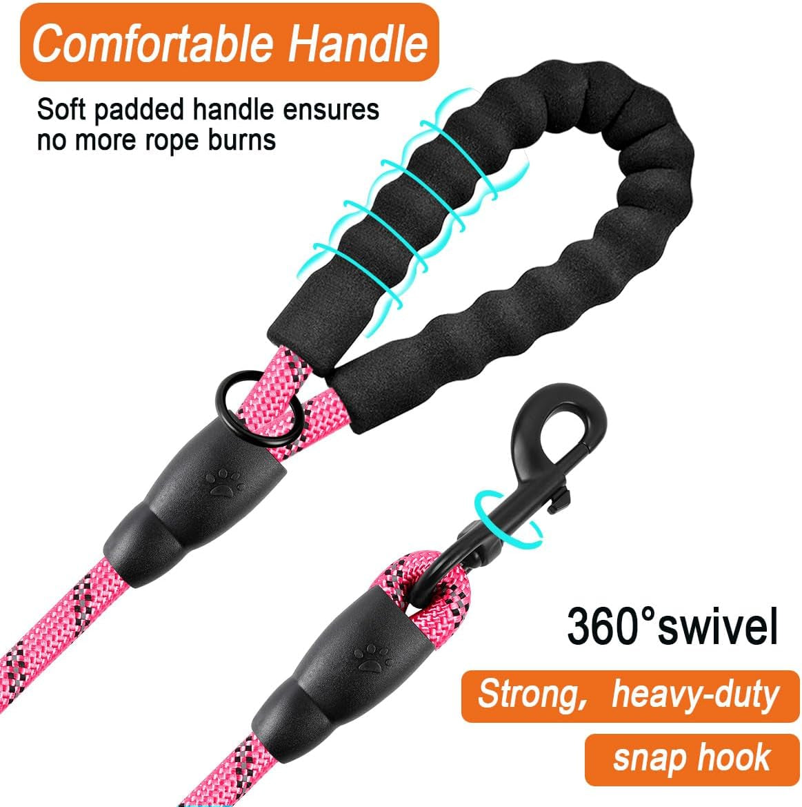 Dog Leashes for Large Dogs Heavy Duty Dog Leash 4/5/6 FT with Comfortable Padded Handle and Highly Reflective Threads for Medium Large Dogs Walking Training Running (5Ft-1/2'',Pink)